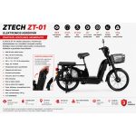 ZTECH ZT-01 elektromos kerékpár – 480 W, 22",  kihajtható csomagtartó