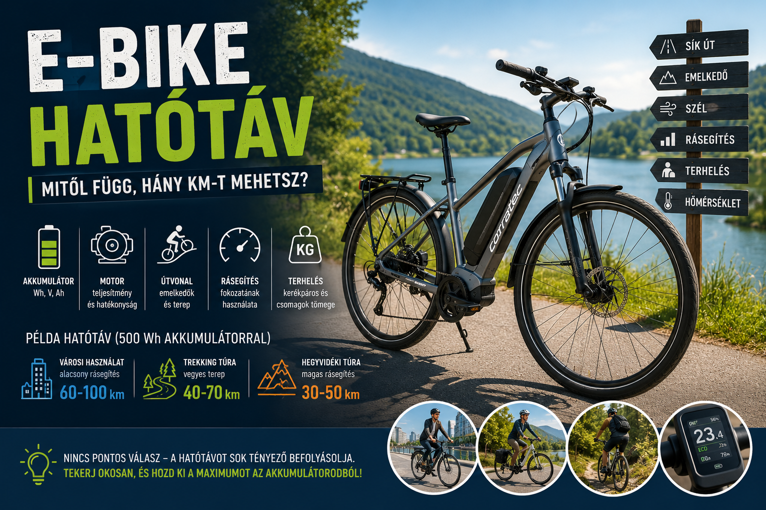 Elektromos kerékpár hatótáv – hány km-t bír valójában egy e-bike?